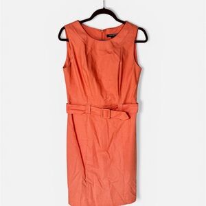 Sleeveless Coral Sheath Dress with Belt